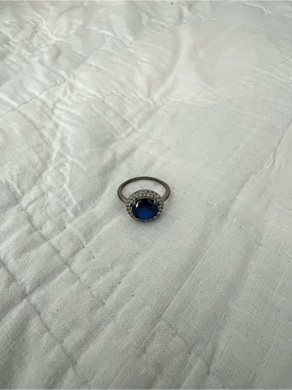 Sterling-Inspired Blue Halo Ring with Crystal Accents
